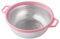 Scolapasta in acciaio inox con manico e gambe, grande colino in metallo rosa per pasta, spaghetti, bacche, verdure, frutta, tagliatelle, insalate, 26,7 cm, lavabile in lavastoviglie