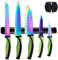 SiliSlick Kitchen Knife Set, Titanium Coated Stainless Steel Colorful Blades, Chef, Bread, Santoku Utility & Paring Knives, Magnetic Mounting Rack & Portable Sharpener
