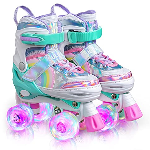 SULIFEEL Rainbow Unicorn 4 Size Adjustable Roller Skates for Girls Boys for Kids Ages 3-5 5-8 6-12 Children Skates Indoor Outdoor