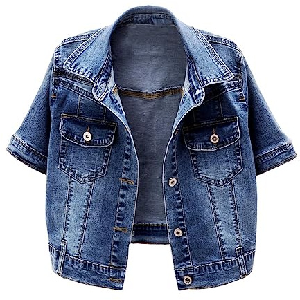 BlueFire2015 Women Short Sleeve Denim Jacket Button Down Shawl Stretch Denim Jean Jacket