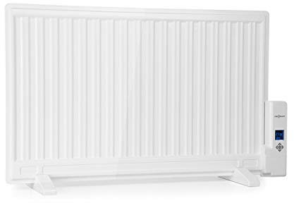 Oneconcept Wallander - Radiador aceite, Termostato regulable, Pantalla LED, Estufas aceite bajo consumo, Programable, Protección sobrecalentamiento, Móvil/Pared, 2 patas, 800 W, Blanco humo