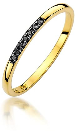 MARKO Damen Goldring mit schwarzen Diamanten 0.035Ct, 14 Karat Gold (585) | Goldring inklusive Box | Goldring für Frau (Gelbgold, 56 (17.8))
