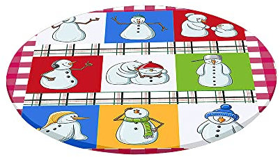 Chickw1 Tischdecke Runde Wasserdicht Abwaschbar Weihnachtsdruck Tischschoner Elastische Kante, Tischtuch aus Polyester für Küche, Esszimmer, Garten, Balkon (Wok-Schneemann,100cm)
