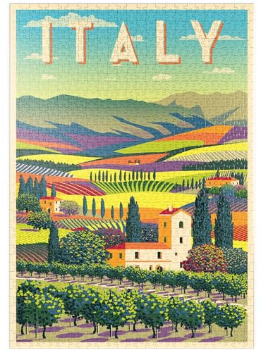MyPuzzle Romantische ländliche Landschaft, Italien, Art Deco Style Vintage Poster, Illustration - Premium 1000 Teile Puzzle - MyPuzzle Sonderkollektion von Puzzle Galaxy