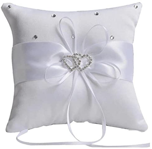 JOKEYY Hochzeitsringkissen, Doppelherz - -Satin -ehering -Kissen Für Ringträger Strand Romantische Hochzeitsfeiern Vorräte