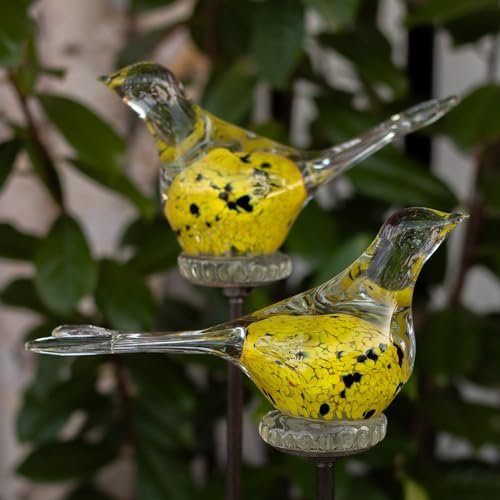 Bornhöft 2er Set Gartenstecker Glasvogel Deko Beetstecker Handarbeit Skulptur Vogel Gelb Schwarz