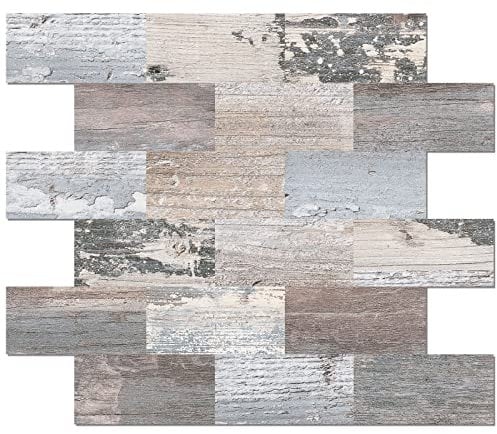 DEWOO Azulejos Adhesivos Revestimiento de Paredes PVC Baldosas Laminas Madera Efecto Cocina baño (10-Piezas 34 x 29cm)