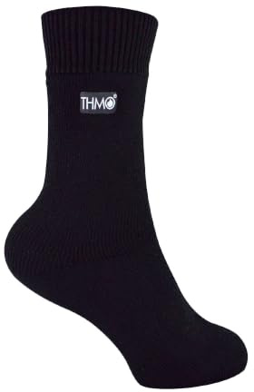 THMO Kids Indoor Slipper Socks with Grippers Thick & Warm Comfort Loose Top Non Slip Thermal Socks (4-5, Black)