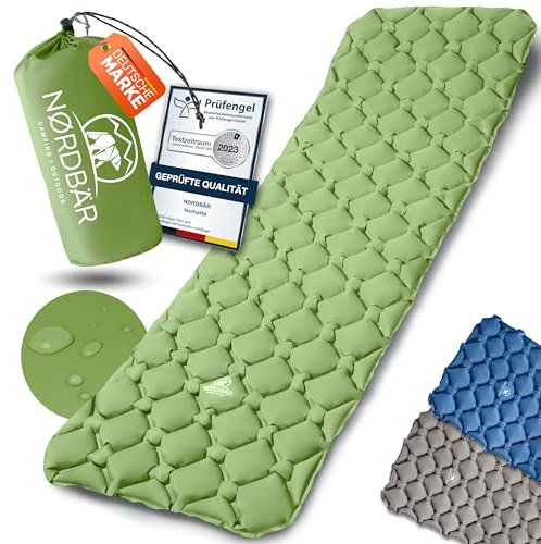 NORDBÄR® Camping Isomatte aufblasbar & Ultraleicht [mit oder ohne Kissen]| Iso Luftmatratze kleines Packmaß für Camping, Outdoor & Zelten | Campingmatte, Schlafmatratze, Reisematratze