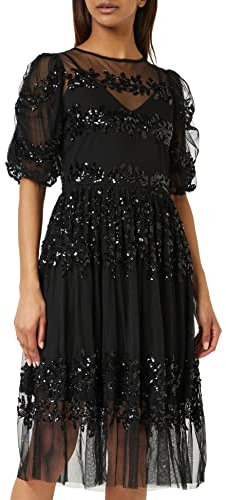 Maya Deluxe Womens Midi Dress Ladies Sequin Embellished Short Sleeve Dress for Wedding Guest Bridesmaid Prom Ball Evening Occasion Black Size 18 UK