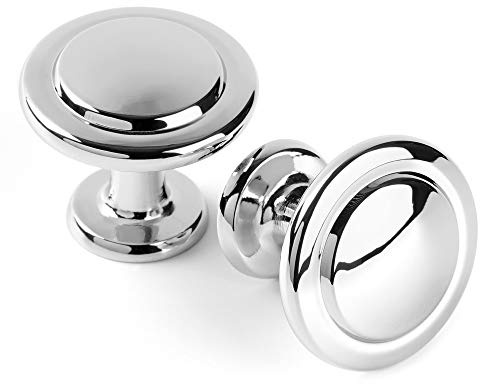KOOFIZO 20 Pack Polished Chrome Cabinet Knobs Pull Round Single Hole 1960 | Solid Hardware, Sturdy, Comfortable Grip, Kitchen Cabinet Handles Drawer Knobs, for Dresser Cupboard Bedroom Bathroom Vanity