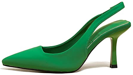 azmodo Women High-Heel Fabric Satin Slingback Pumps Kitten Heel Back Strap Sandals Mules Court Shoes