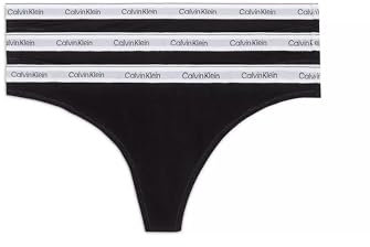 Calvin Klein Women's 3 Pack Modern Logo Thongs, Black (Black/Black/Black), XXL