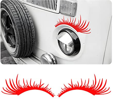 CGEAMDY 2 Paare Abdeckung Scheinwerferblenden, Auto Scheinwerfer Augenbrauen Augenlider Trim, Augenbrauen Scheinwerfer Aufkleber Wimpern Autoaufkleber(Rot)