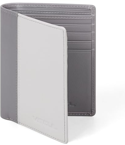 VISOUL Portafoglio Verticale da Uomo Vera Pelle, Portafogli Bifold con Blocco RFID, Portafoglio Portacarte con 10 Porta Carte di Credito, 2 Scomparti per Contanti e 1 Finestra ID