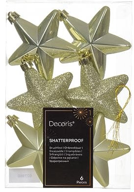 Kaemingk Christbaumschmuck Sterne Kunststoff 7cm x 6 Stück Anhänger Glitzer Pistaziengrün hellgrün - Pistazie - gelbgrün - pastellgrün