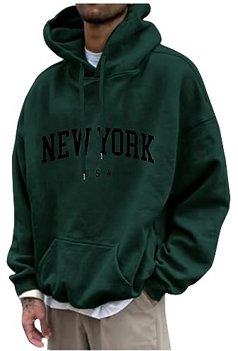 Zip Up Hoodie Kapuzenpullover Für Herren Sweatjacke Herren Mit Kapuze New York Druck Lustige Pullover Loose Fit Y2K Hoodie Baggy Herbst Hip Pop Streetwear Hoodie Sweater Herren (Dark Green 6XL)