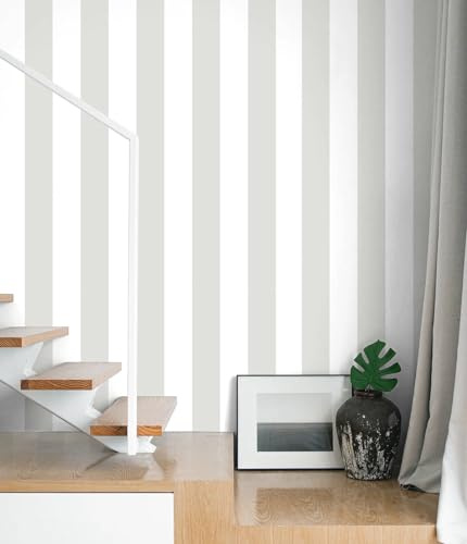 Guvana 17.7x118 Grey and White Wallpaper Striped Peel and Stick Wallpaper Gray Self-Adhesive Contact Paper Modern Removable Wall Paper for Bedroom Wall Covering