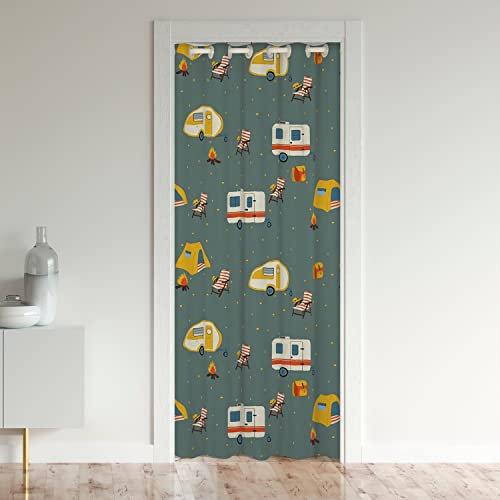 Loussiesd Wohnmobil Verdunkelung Verdunkelungsvorhang Glücklich Camping Türvorhang 106x203cm für Tür Privatsphäre Gardine Camping Auto Dekor Schrank Vorhang für Innentür Raumteiler RV Camping Zimmer