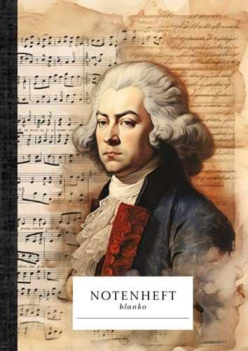 Notenheft blanko: DIN A4, 110 Seiten leere Notenblätter mit 12 Notensystemen, Klassik-Style