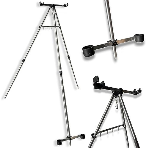 LFS SEA FISHING TRIPOD BEACH ROD STAND FOR 2 SEA FISHING TACKLE RODS REELS 6ft