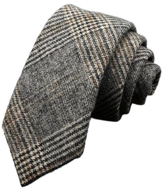 ZacLAy Klassische braun-grau karierte gestreifte Wolle-Krawatte, schmaler Kragen, schmale Kaschmir-Krawatte für Herren, Anzug, Party, lässiges Accessoire, Einheitsgröße