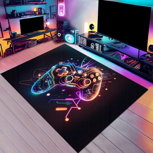 PERS Gaming Teppich Für Jungen Raum Controller Design Wohnzimmer Große Teppiche Bequemer Teppich Waschbare Anti Rutsch Teppiche Für Spielzimmer Esports Zimmer Kinderzimmer(Size:160 * 230cm,Color:O)