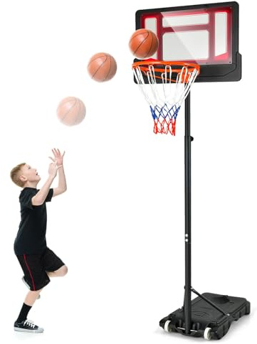 LIFEZEAL Pied de Basket sur roulettes, Panier de Basket d'Extérieur, Installation de Basket avec Hauteur Réglable 195-250 Cm, Pied de Basket pour Grands Enfants, Adolescents
