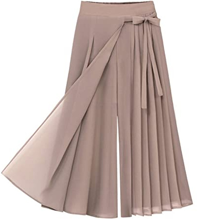 Skang Sommer Rock Damen Luftig Lang Damen-Plisseehose aus Chiffon, große Größe, elastische Taille, Freizeithose, Hosenrock Damen Bikini Hose Schwarz