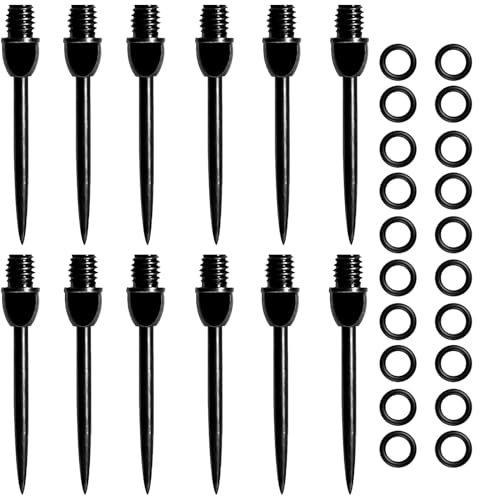 GYHWOFUL 12 Stück Steeldart Spitzen mit 20 Stück Gummiringe, Dart Spitzen Steel Stahlspitzen, Dart Spitzen Steel mit 2BA-Gewinden, Dartpfeile Metallspitze
