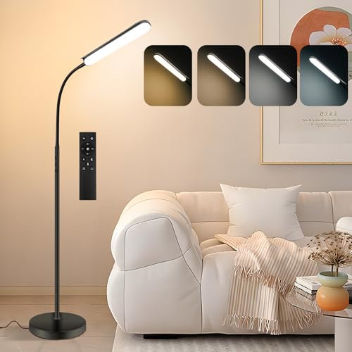 VARICART Lámpara de Pie LED Regulable, 18W 1800LM Lámpara de Lectura para Sala de Estar con Temporizador de 1h, 4 Temperaturas de Color Lámpara de Pie para Salón, Dormitorio, Oficina