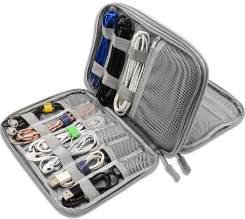 Teskyer Electronics Travel Organizer Bag, Waterproof Cable Organiser, Holiday Essentials for Men Women, 9.6 x 6.9 Inch, Dark Gray
