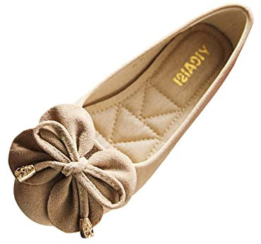 Scarpe da corsa per piedi piatti da donna scarpe singole scarpe basse con fiocco scarpe casual slip on scarpe da lavoro per donna stivaletti piatti scarpe da donna, cachi, 39 EU