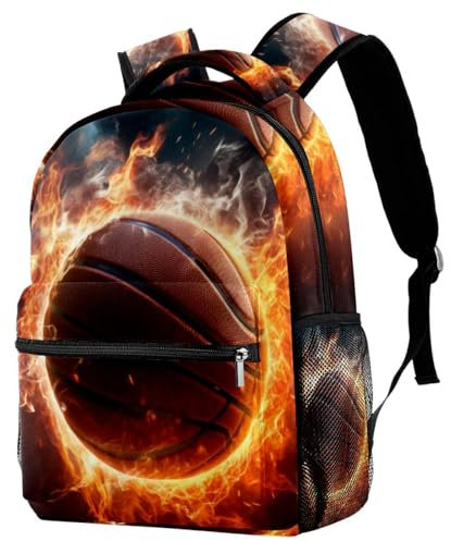 FVQL Schulrucksack für Mädchen und Jungen, Kinder-Reiserucksack, Basketball mit Feuer, abstrakte Kunst, Colorjdnf166, 11.5x8x16in/29.4x20x40cm