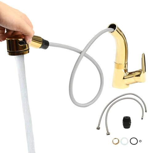 Robinet de salle de bain extensible avec douchette extractible, 2 types de sortie d'eau, mitigeur chaud et froid, pour lavabo de salle de bain, robinets en laiton, doré
