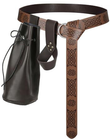 VONMELLI Mittelalter Gürtel, ein klassischer Mittelalter-Vintage-Gürtel aus Kunstleder, für Ren Faire Piratenkostüme Kaffee