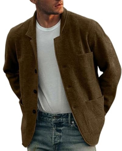 BIISDOST Cardigan Men's Cardigan Knitted Jumper Pullover for Men Slim Long Windbreaker Jackets Colourful Button Casual Coat Sweat Jacket Thin Transition Jacket Comfortable Outdoor Jacket, brown, L