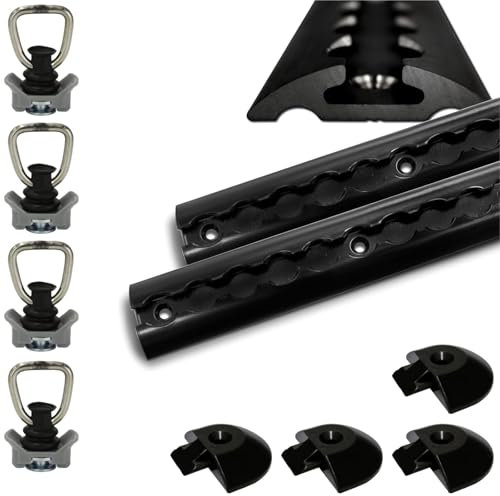Airlineschiene robust halbrund schwarz 2X 0,5 Meter mit 4 Zurrösen und 4 Endkappen, Alu Zurrschiene Black line, hohe Stabilität und Langlebigkeit, für Anhänger, PKW, LKW, Camper, Wohnmobil