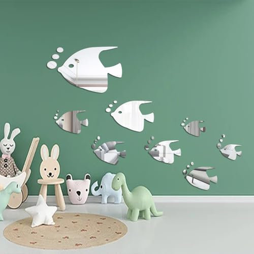 Adesivi Murali 3D, Decorazioni Bagno, Removibile Adesivi da Parete a Specchio, Pesci Rossi Adesivi Murali Removibile DIY, Rimovibile Adesivo specchio d'argento, Adesivi per La Decorazione della Casa