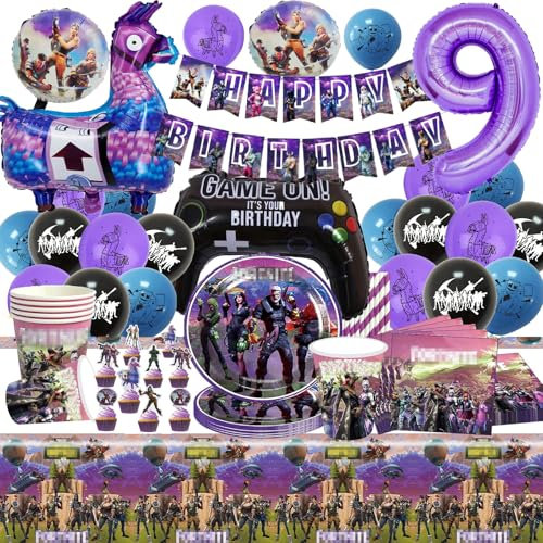 Bemoseng Palloncini Fortni C-ompleanno 9, Decorazione Compleanno Dei Videogiochi, Set di Articoli er Feste per Videogioch, Decorazione Compleanno de Videogiochi, Palloncini Toppers Cupcake