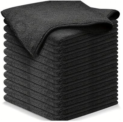 SMTCM 10 Stück Mikrofaser Reinigungstücher Lappen 25 * 25CM Schwarz Allzwecktücher Weich Putztüch Mikrofasertücher Saugfähige Küche Tücher Geschirrtücher Fusselfrei Waschbare Putzlappen für Haus Auto