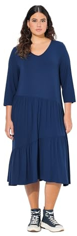 Ulla Popken Damen Midikleid, Volants, A-Linie, V-Ausschnitt, 3/4-arm Kleider (1er Pack)