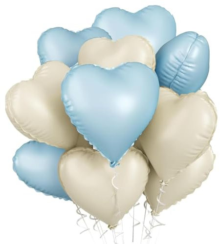 Herz Folienballon Weiß Creme, 10 Stück 18 Zoll Beige Herz Folien Luftballons Heliumfolie Herzförmige Ballons für Geburtstag Babyparty Hochzeit Verlobung Valentinstag Dekorationen (creme blau)