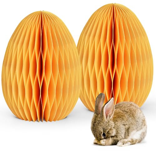 Osterdeko Ostereier zum Hinstellen gelb 2er Set Dekofiguren - Ø 11 x 15 cm als Frühlingsdeko aus Papier