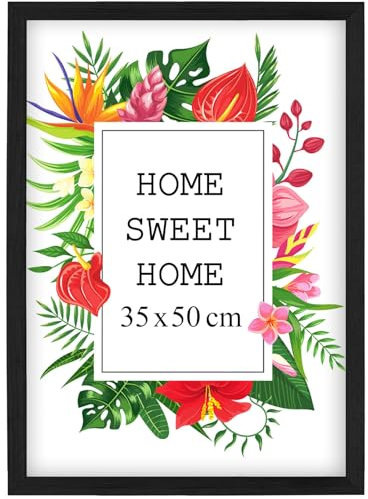 Mg Design Bilderrahmen 35x50 cm - Farbe Schwarz aus Holz, mit Acrylglas - zum vertikalen oder horizontalen Aufhängen/Aufstellen, für Fotos, Poster, Puzzles