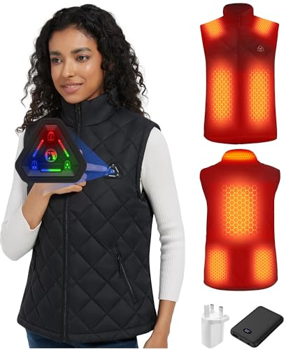 CYCYHEAT Women Heated Gilet - Quilted Lightweight Heating Vest Jacket Coat for Womens, Upgraded 7.4V Battery Pack & Heating Element