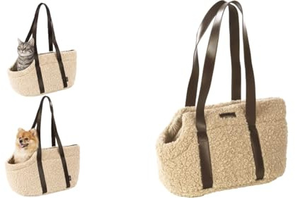 Hundetasche - Tragetasche Pookie Beige – 50x24x26cm – Fleece mit Schaum – Handwäsche – Sicherheitsleine – Abnehmbarer Boden – Aufbewahrungstasche