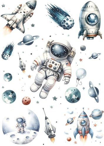 Bügelbild Set Weltraum,Astronaut,Planeten,Sterne,Raketen,Weltall-für Textilien,Kinder,aufbügeln,Aufbügler,Geburtstag,T-Shirt,Beutel,Turnbeutel,Kostüm,DIY,Geschenk,Rucksack,Kita,Schule,Schultüte