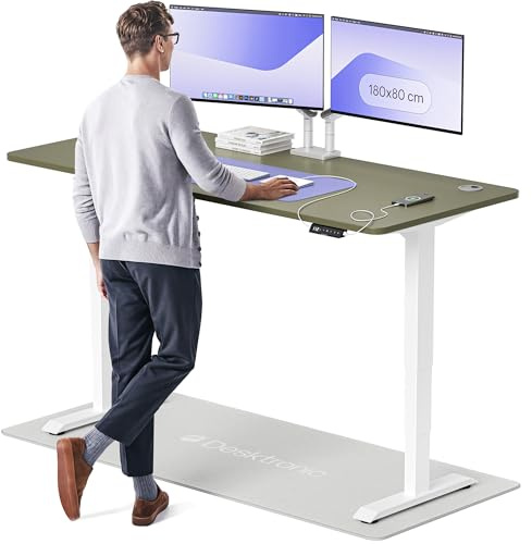 Desktronic HomePro Standing Desk – 180 x 80 cm Height Adjustable Desk with Electric Dual Motor, Touchscreen Controller & Integrated USB/USB-C, 3 Memory Presets