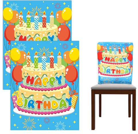 Fukaisu 2 Stück Happy Birthday Stuhlrücken Abdeckungen, Bunte Geburtstag Sitz Abdeckung Kinder Party Stuhl Hussen für Klassenzimmer Schule Zuhause Büro Restaurant Geburtstags Dekorationen
